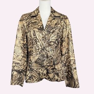 Vintage Joseph Ribkoff 100% Linen Blazer Shimmer Organic Pattern Size 8